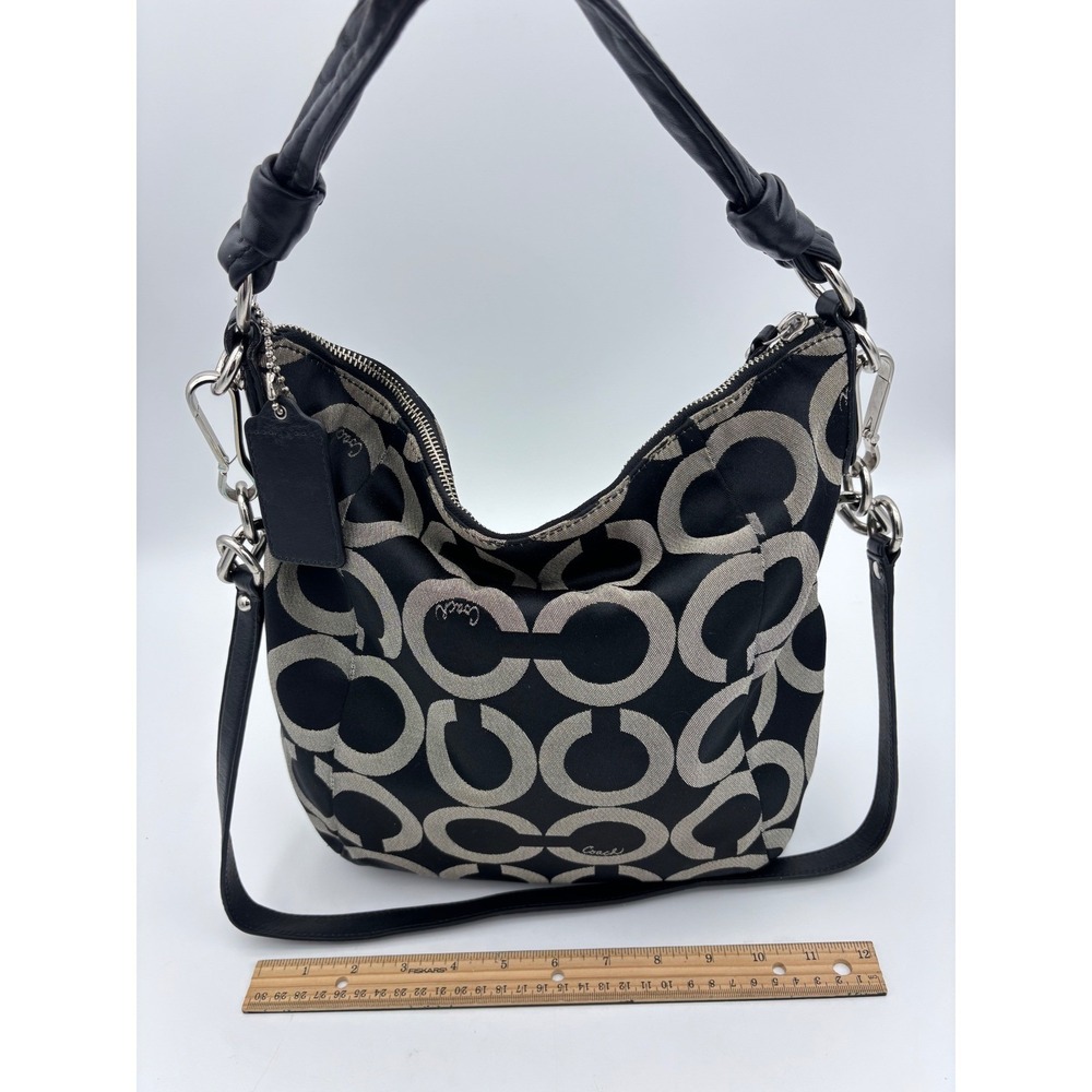 COACH Kristin Hobo Bag Y2K Shoulder Handbag Black Logo Jacquard Crossbody Gray - Picture 5 of 16
